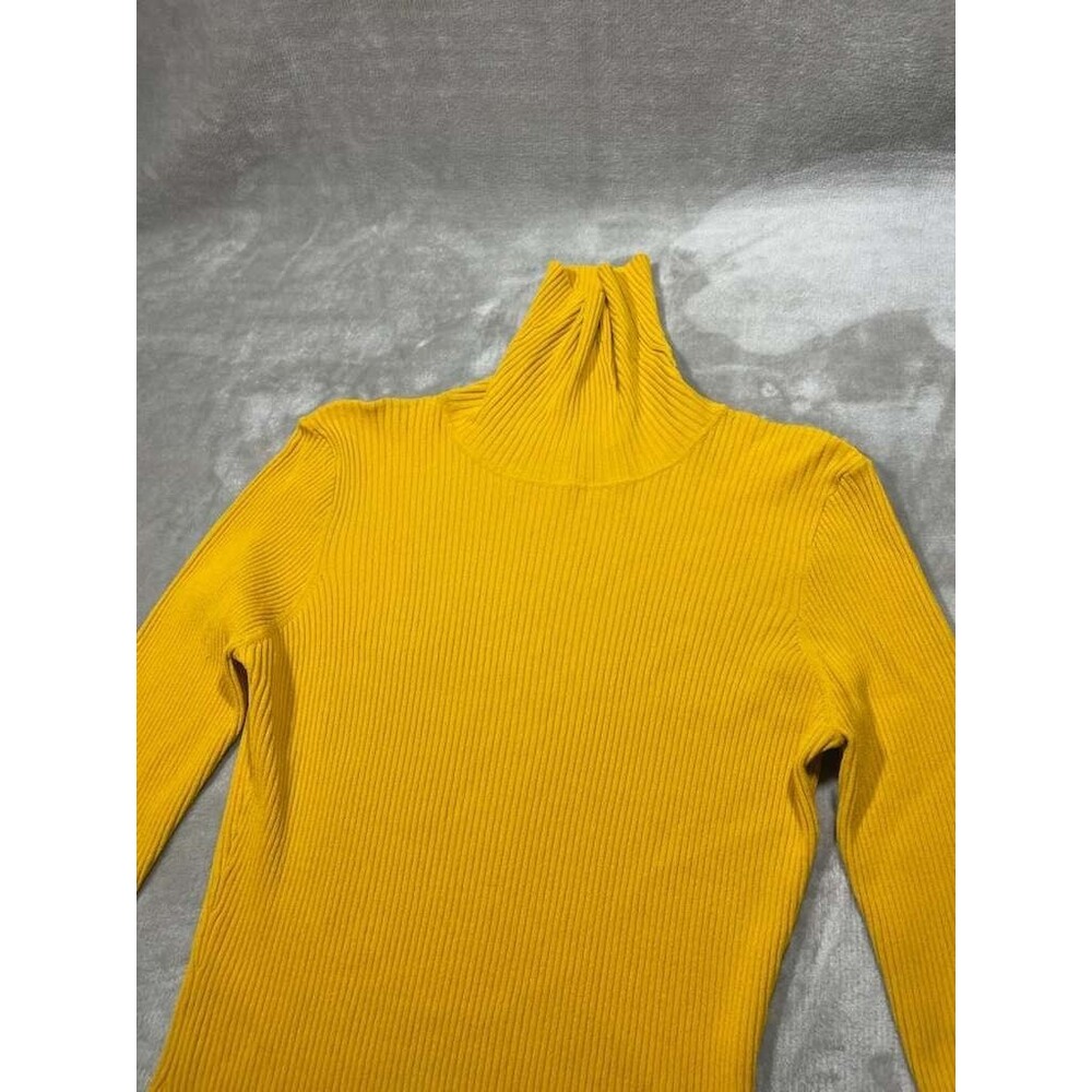 Milly Turtleneck Sweater Women Large Yellow Mustard Ribbed Knit Long Sleeve
